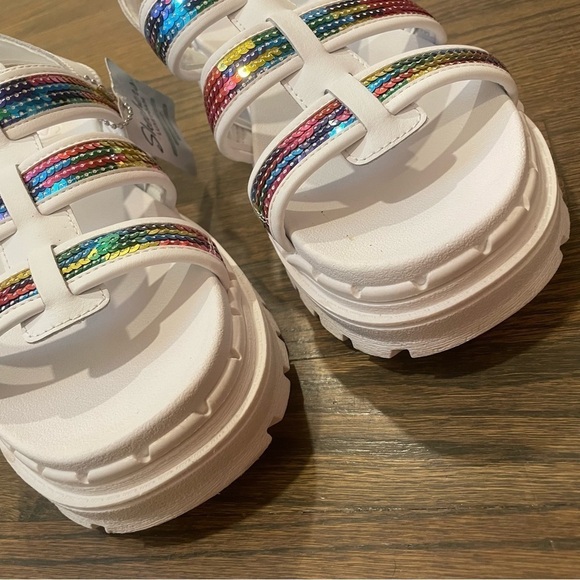 NWT Skechers Jammers Triple Rainbow Sequin Lug Sole Fisherman Chunky Sandals - Picture 7 of 12